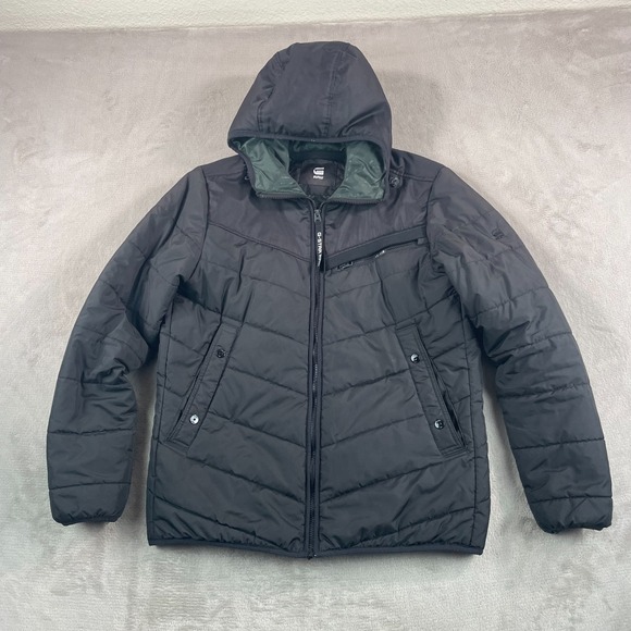 G Star Raw Attacc HDD Overshirt Jacket Men Large Black Puffer Hooded Zip Up